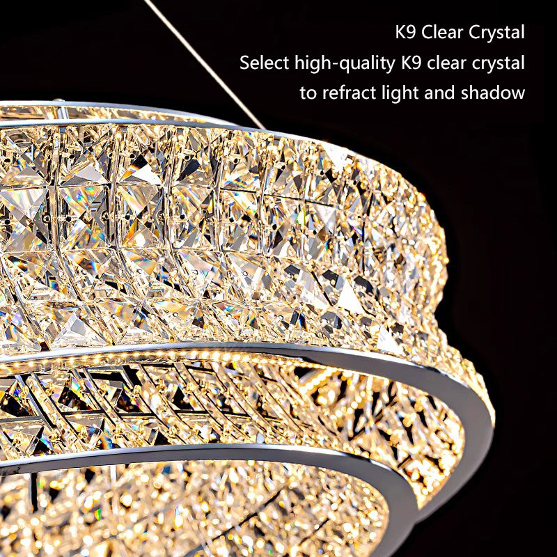 Lustra LED cu Telecomanda, LLC160/500CH, Cristal si Metal, 54W, 1 Cerc, Dimabila, Inaltime Reglabila, Lumina Rece/Calda/Neutra, Iluminat Luxos