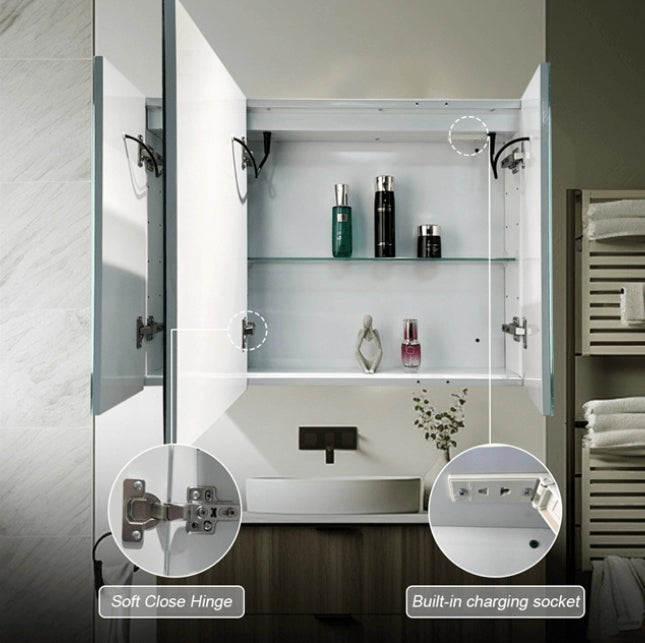 Oglinda LED cu Dulap AXEN 100x70 cm Alb Banda Verticala si Senzor Touch