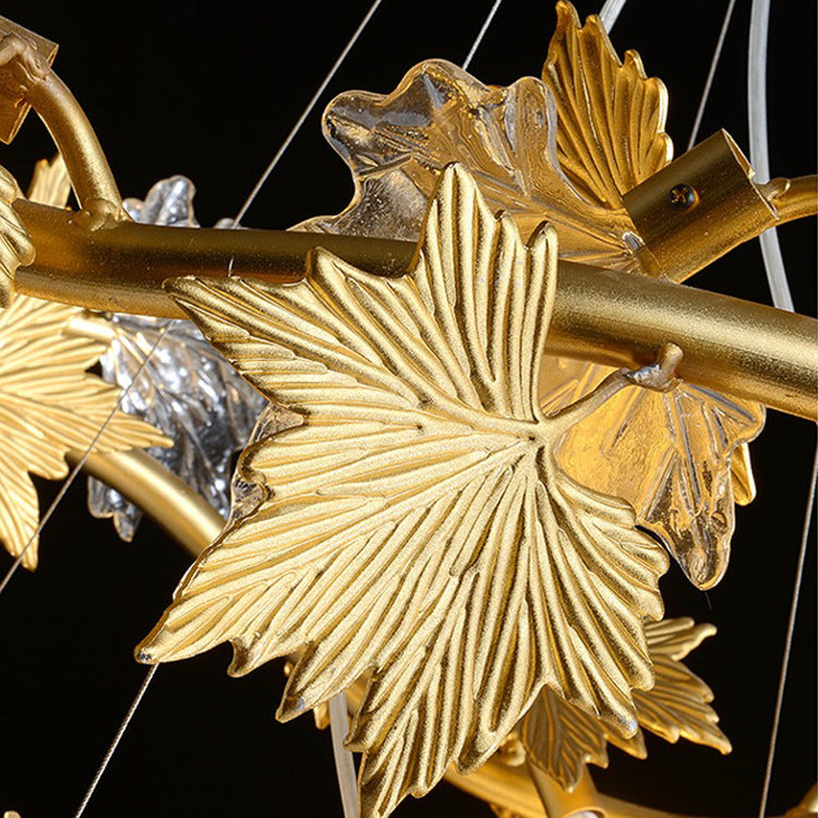 Candelabru Modern LEAFORA Regalis 8xE14, Diametru 80cm, Auriu, Inaltime Reglabila, Metal si Cristale