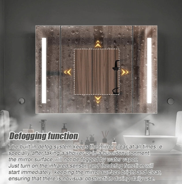 Oglinda LED cu Dulap AXEN 100x70 cm Alb Banda Verticala si Senzor Touch