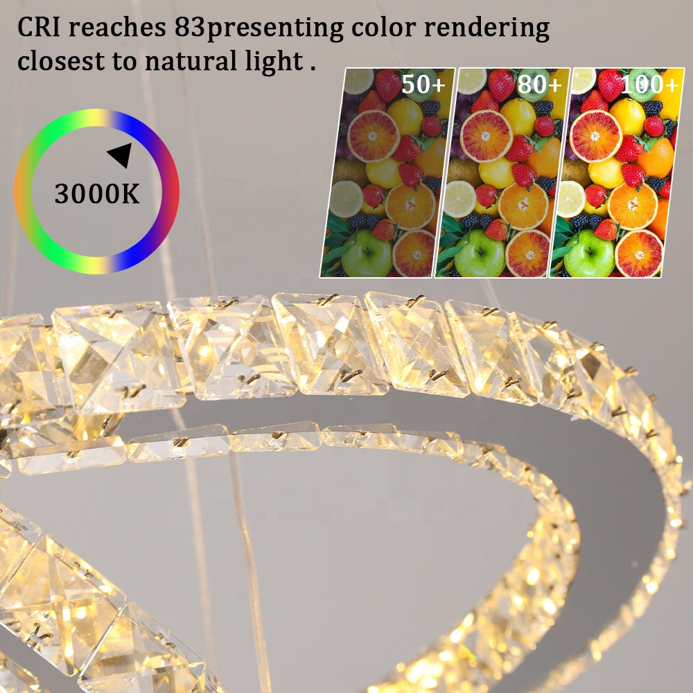 Lustra LED cu telecomanda si cristal LIA RGB 182W, 8 Cercuri, lumina Rece/Calda/Neutra, Dimabila, Alb Crom Lucios