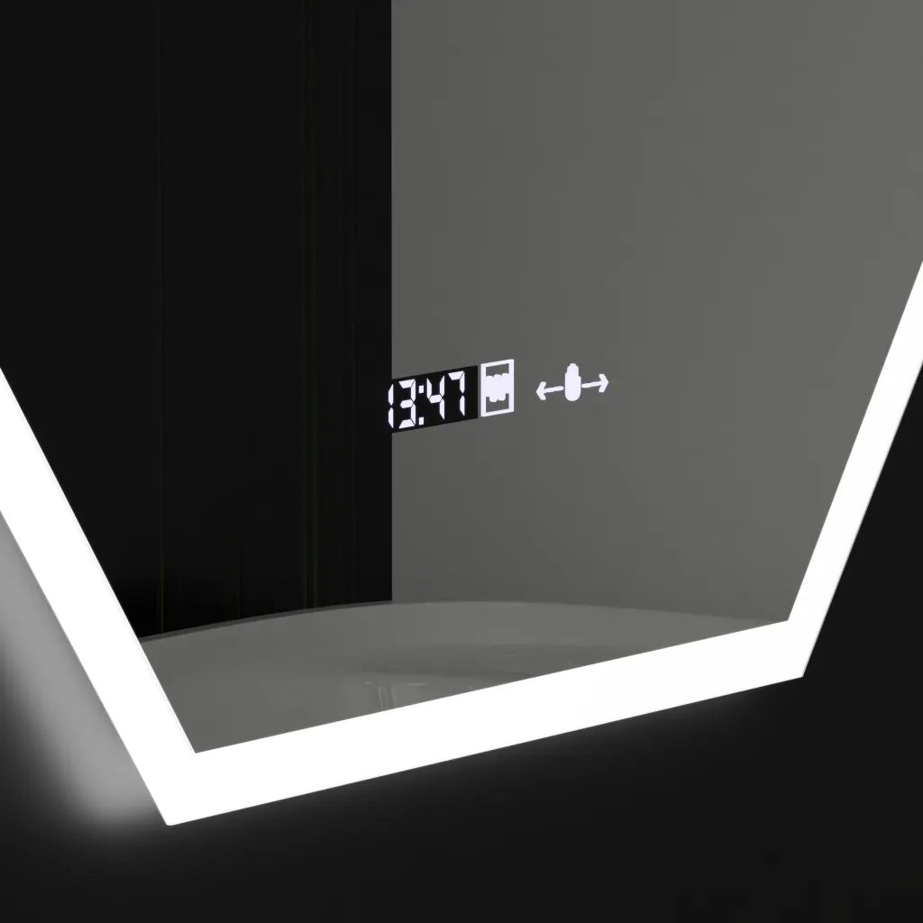 Oglinda LED Poligon, 60X80cm, Hexaluce Senzor MotionGlow Marcello, Sistem Dezaburire, Ceas & Termometru, Dimabila