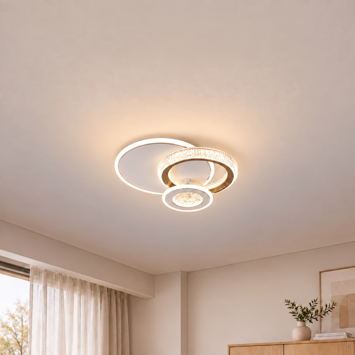 Lustra LED NYXORA 44W, 3 Cercuri, lumina Rece/Calda/Neutra, Alb