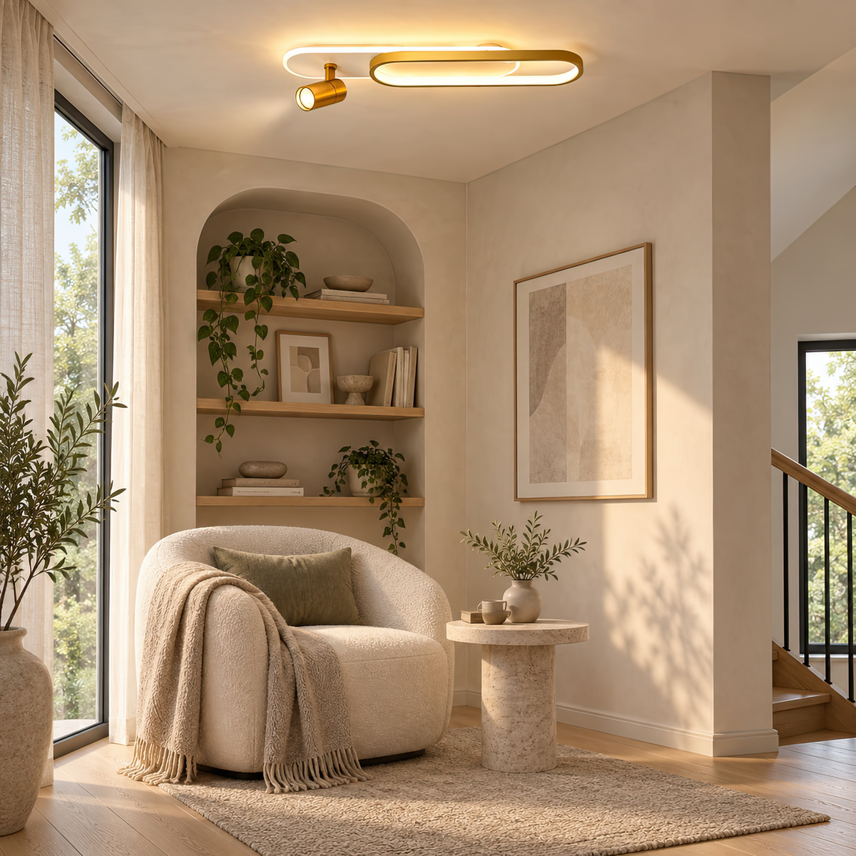 Proiector LED Reglabil FISSO Camilla, 48W, lumina Rece/Calda/Neutra 3000K/4000K/6000K, Auriu Lucios, Metal si Acril, imaginea 6