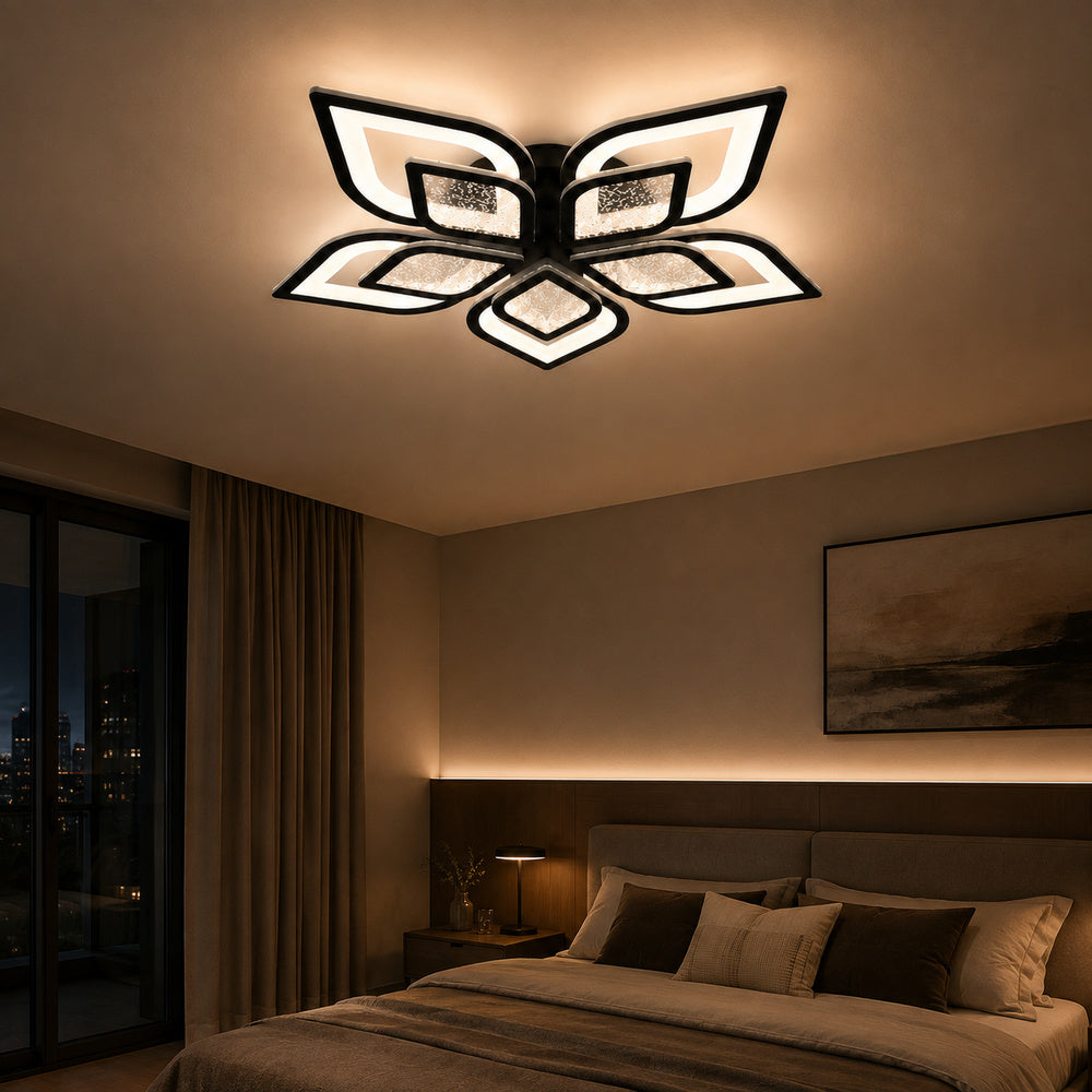 Lustra LED cu telecomanda DALIA 96W, 5 Petale, lumina Rece/Calda/Neutra, Dimabila, Negru, imaginea 1