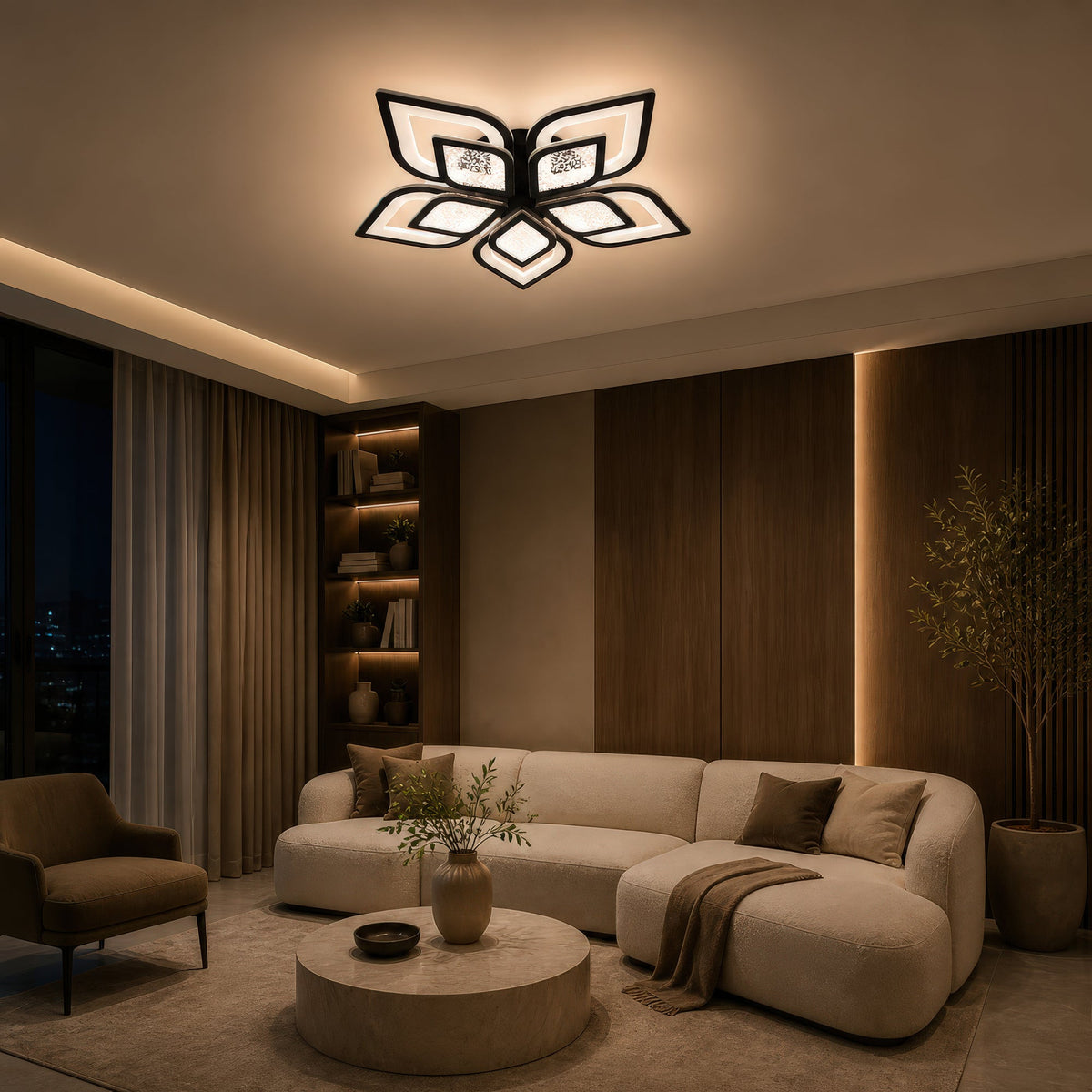 Lustra LED cu telecomanda DALIA 96W, 5 Petale, lumina Rece/Calda/Neutra, Dimabila, Negru, imaginea 9