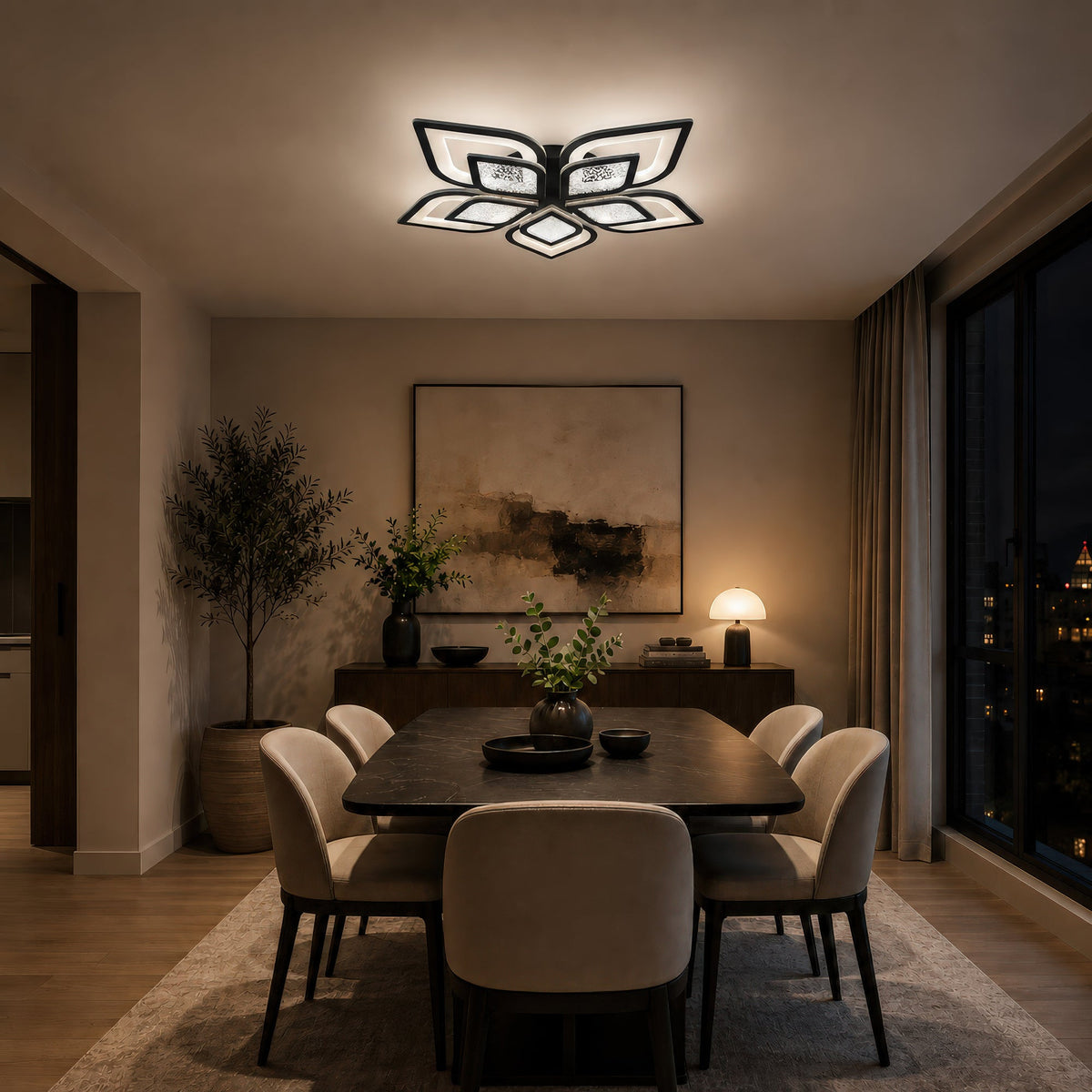 Lustra LED cu telecomanda DALIA 96W, 5 Petale, lumina Rece/Calda/Neutra, Dimabila, Negru, imaginea 10