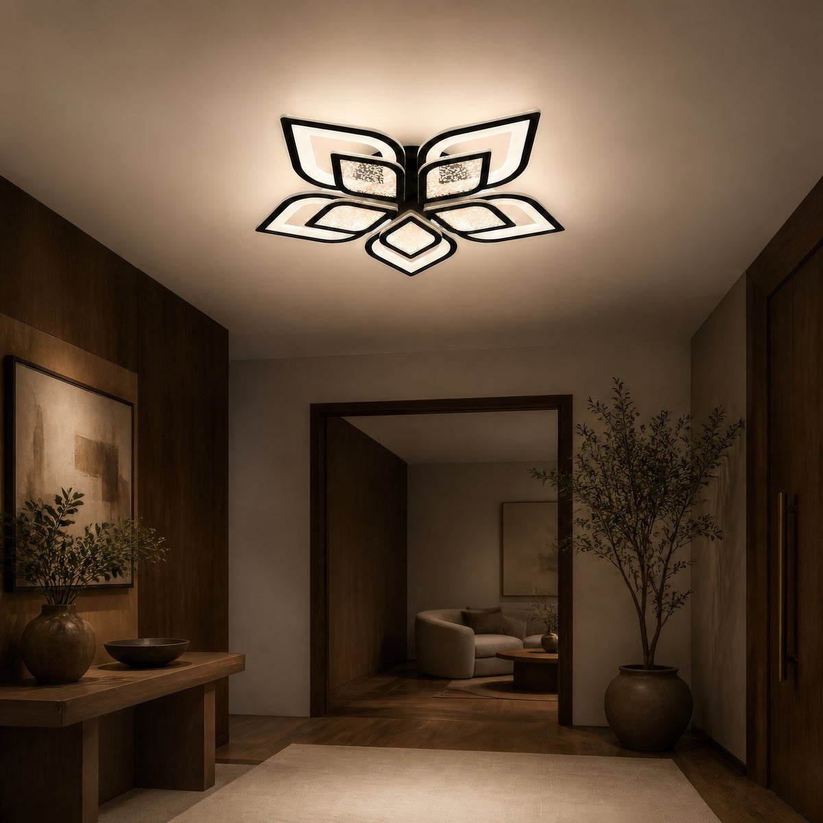 Lustra LED cu telecomanda DALIA 96W, 5 Petale, lumina Rece/Calda/Neutra, Dimabila, Negru, imaginea 11