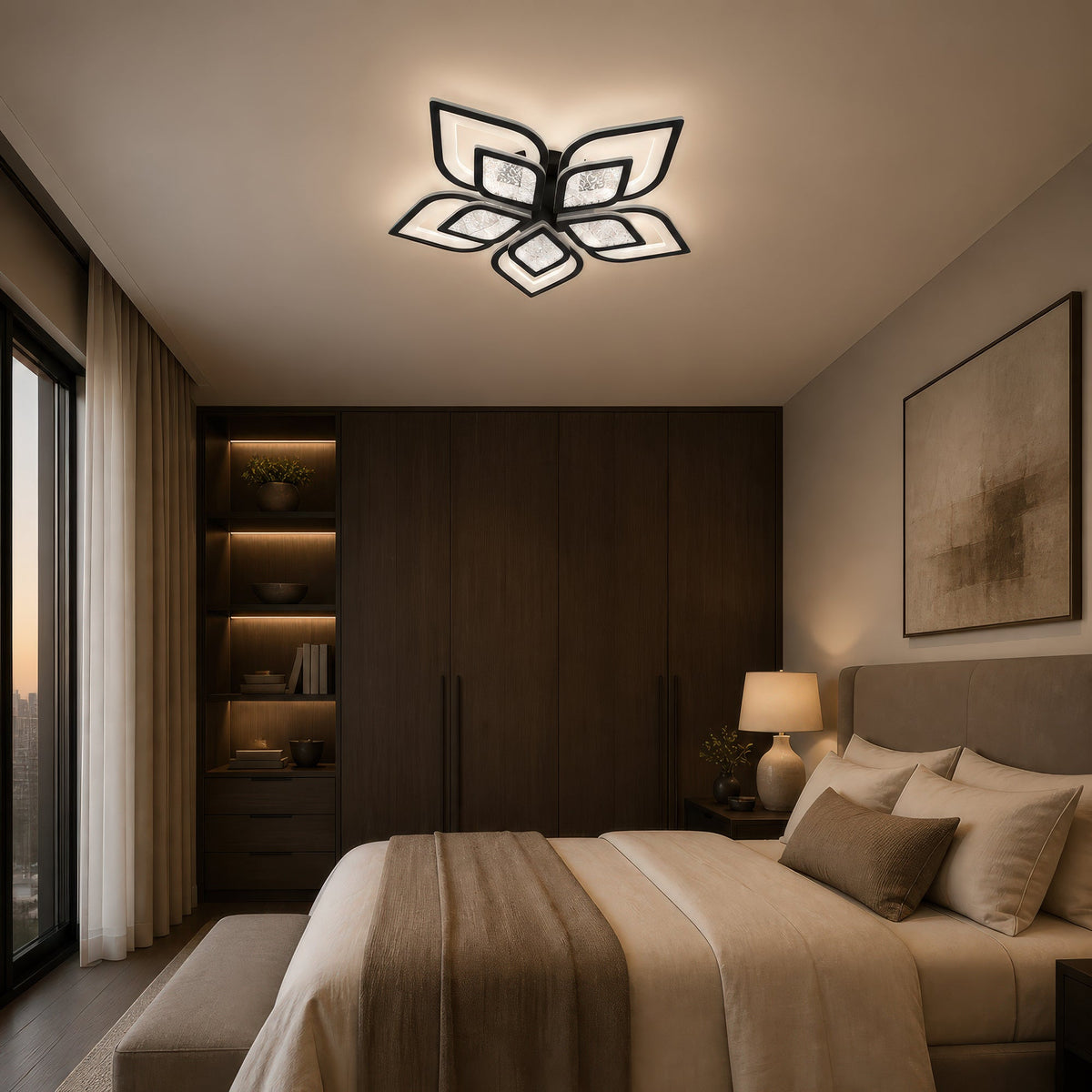 Lustra LED cu telecomanda DALIA 96W, 5 Petale, lumina Rece/Calda/Neutra, Dimabila, Negru, imaginea 12