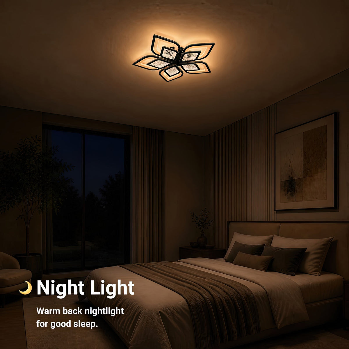 Lustra LED cu telecomanda DALIA 96W, 5 Petale, lumina Rece/Calda/Neutra, Dimabila, Negru, imaginea 5
