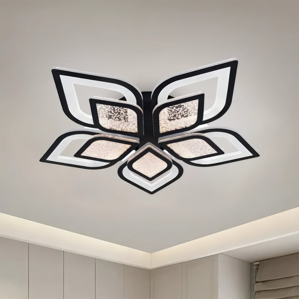 Lustra LED cu telecomanda DALIA 96W, 5 Petale, lumina Rece/Calda/Neutra, Dimabila, Negru, imaginea 2