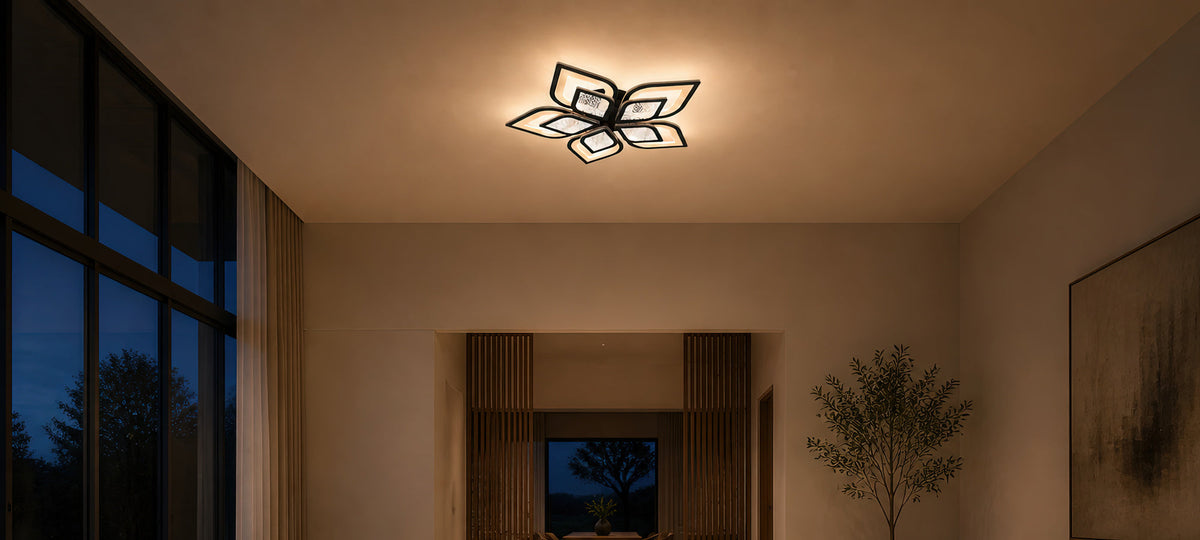 Lustra LED cu telecomanda DALIA 96W, 5 Petale, lumina Rece/Calda/Neutra, Dimabila, Negru, imaginea 14