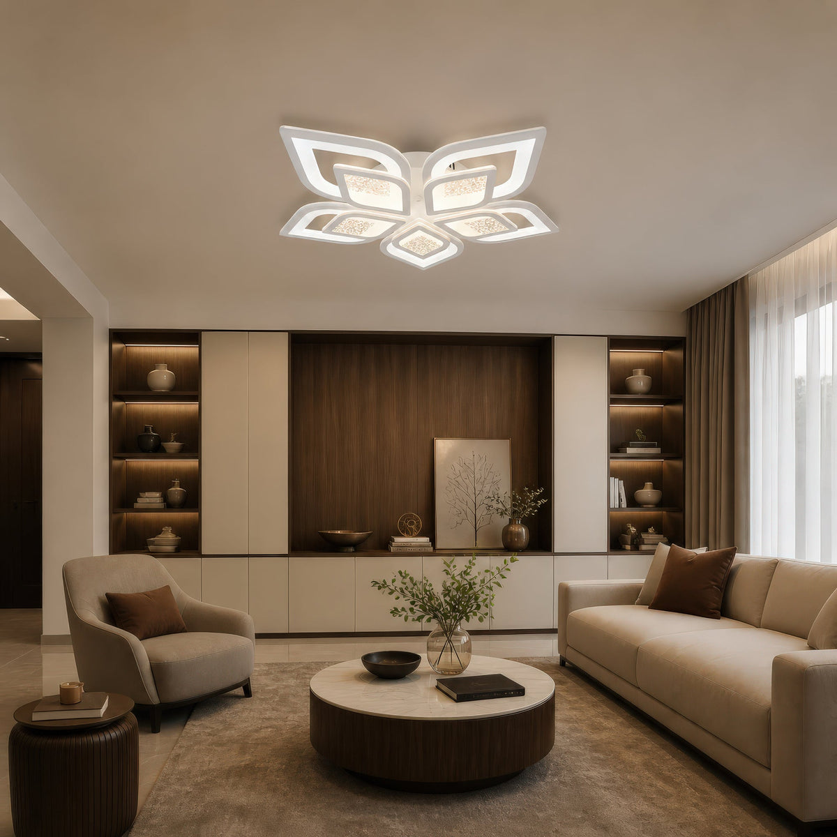 Lustra LED cu telecomanda DALIA 96W, 5 Petale, lumina Rece/Calda/Neutra, Dimabila, Alb, imaginea 10