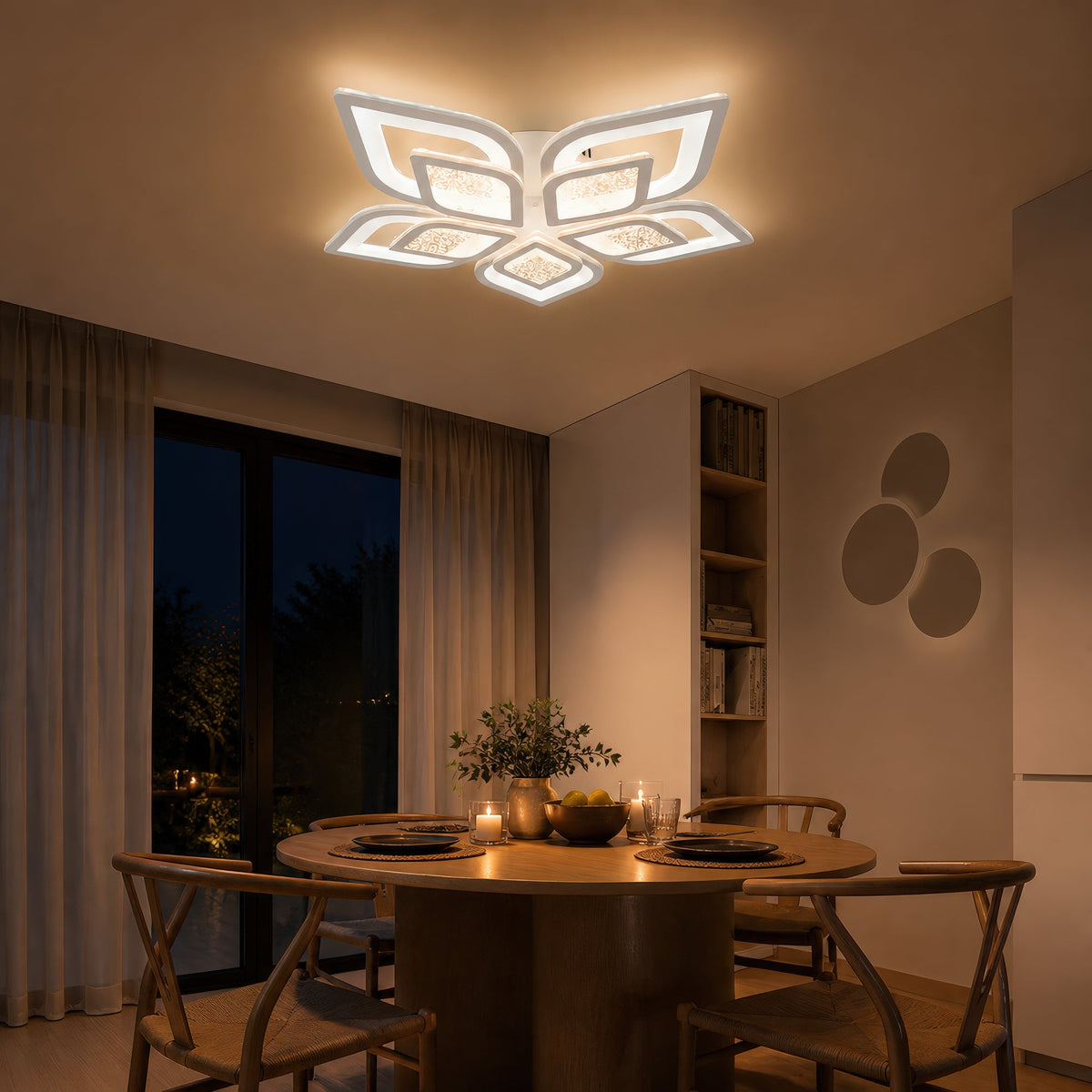 Lustra LED cu telecomanda DALIA 96W, 5 Petale, lumina Rece/Calda/Neutra, Dimabila, Alb, imaginea 11