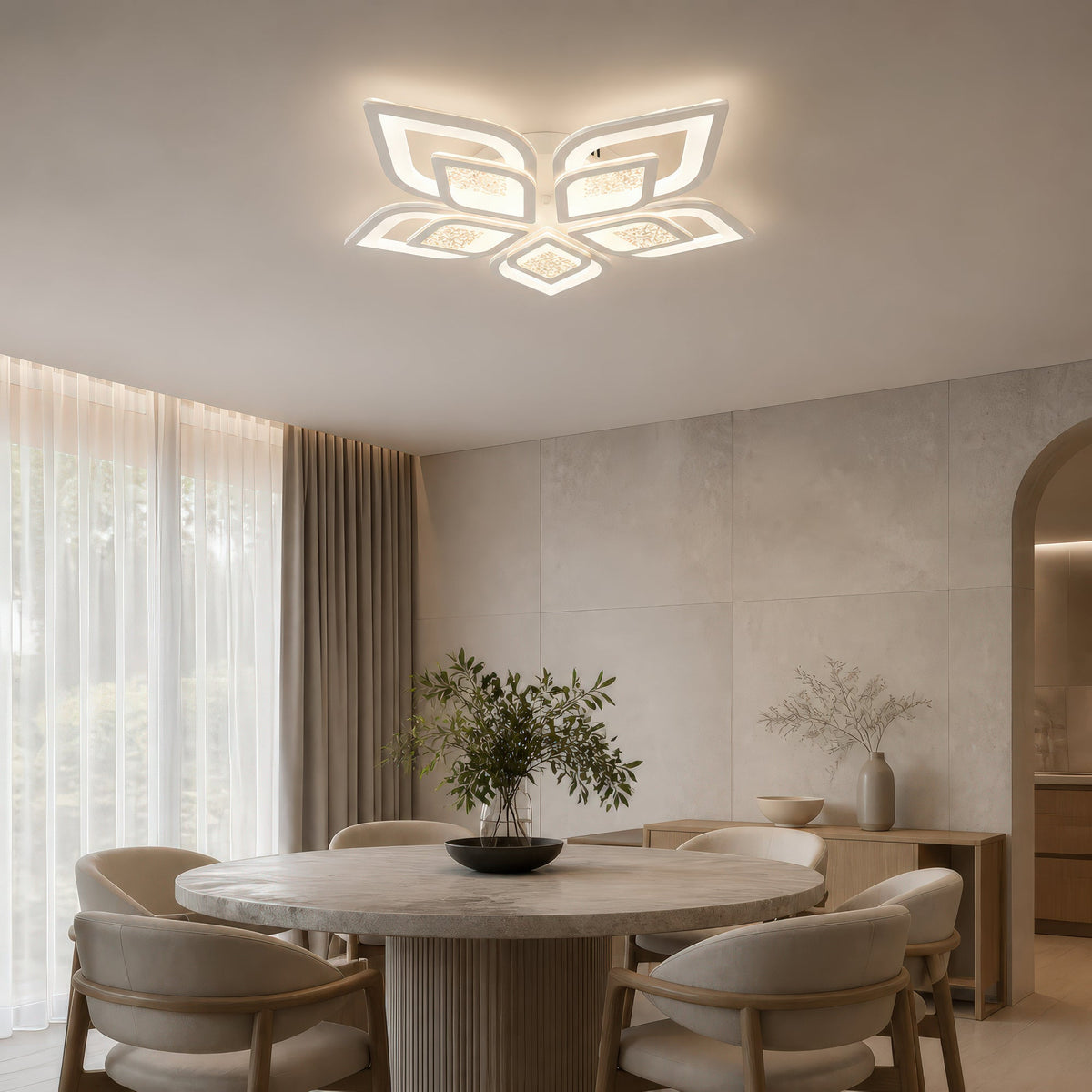 Lustra LED cu telecomanda DALIA 96W, 5 Petale, lumina Rece/Calda/Neutra, Dimabila, Alb, imaginea 12