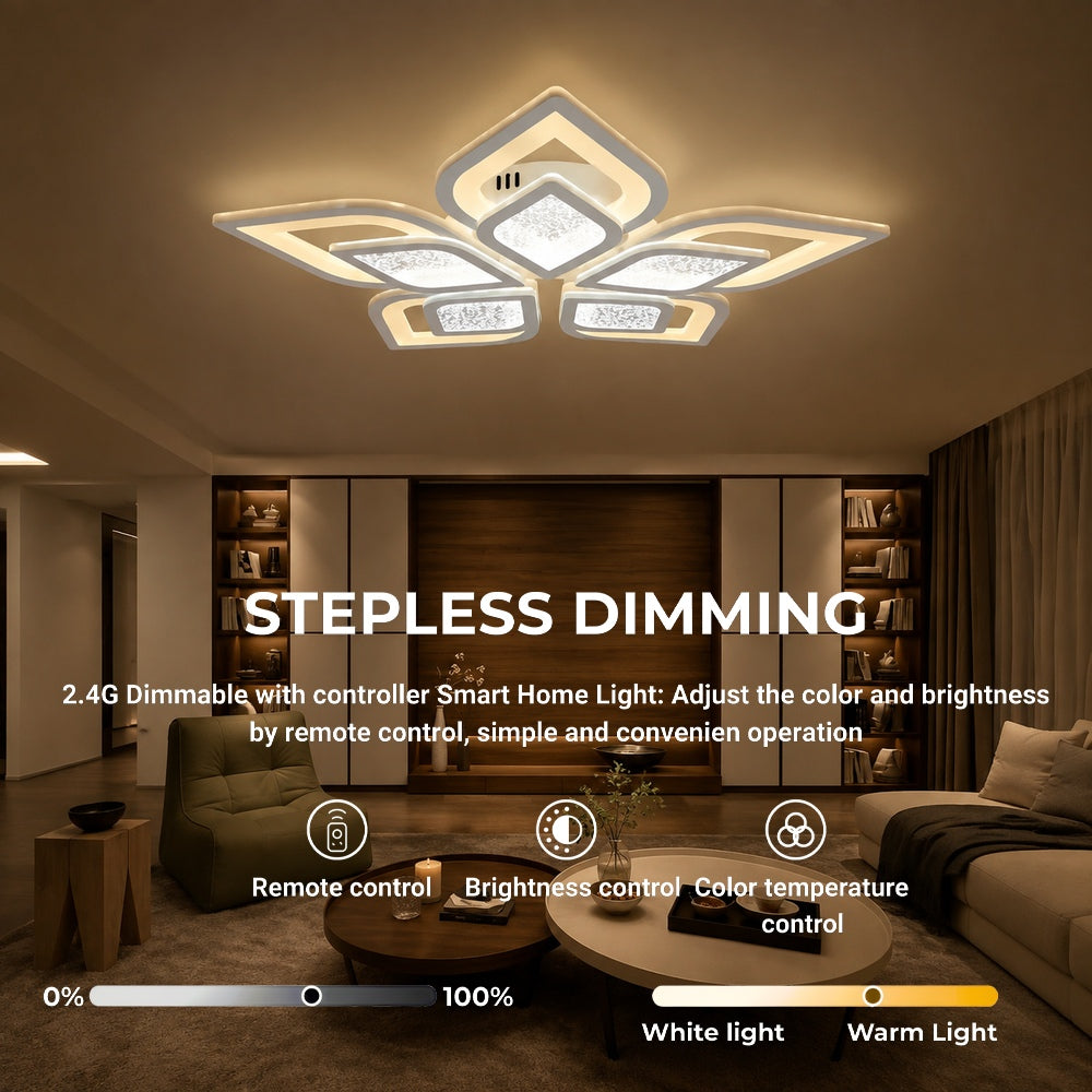 Lustra LED cu telecomanda DALIA 96W, 5 Petale, lumina Rece/Calda/Neutra, Dimabila, Alb, imaginea 4