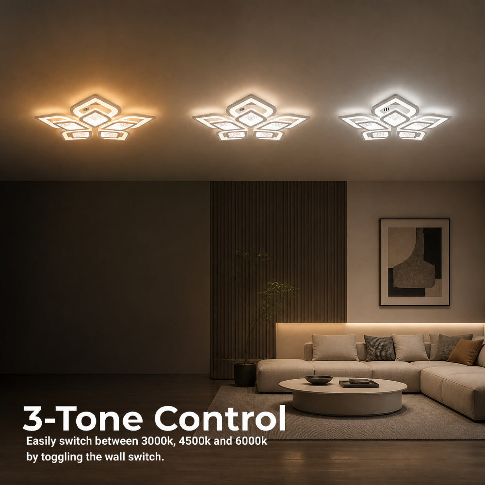 Lustra LED cu telecomanda DALIA 96W, 5 Petale, lumina Rece/Calda/Neutra, Dimabila, Alb, imaginea 5