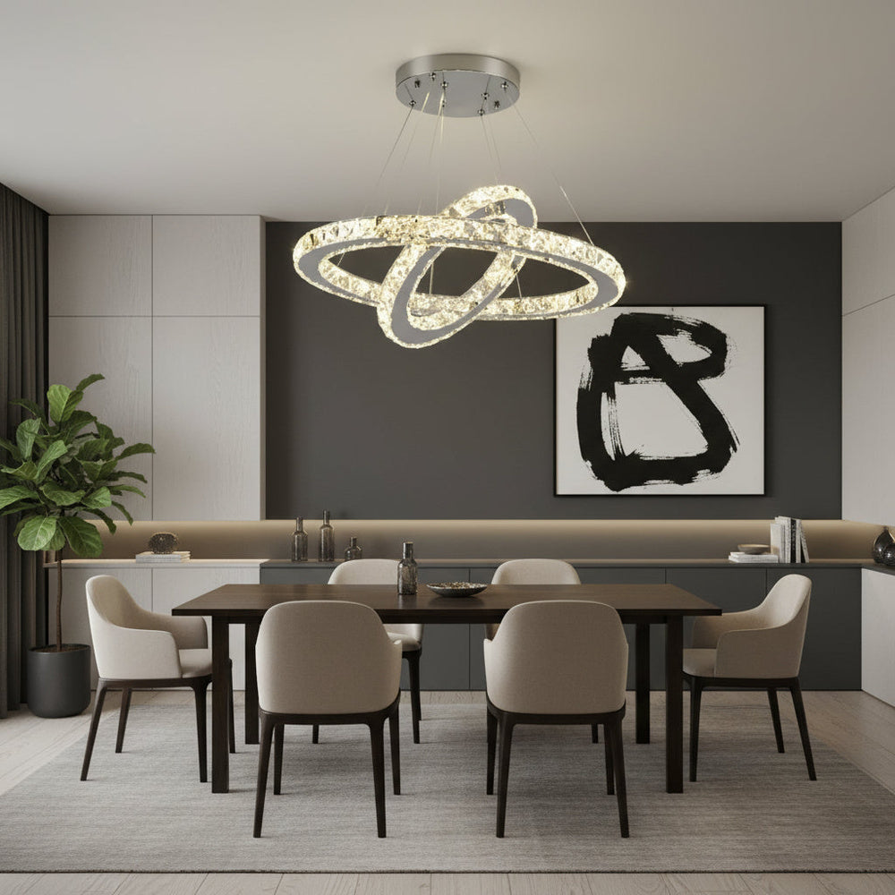 Lustra LED cu telecomanda si cristal PRISM LUMINIS 58W, 2 Cercuri, lumina Rece/Calda/Neutra, Dimabila, Crom si Alb, Inaltime Reglabila, imaginea 11