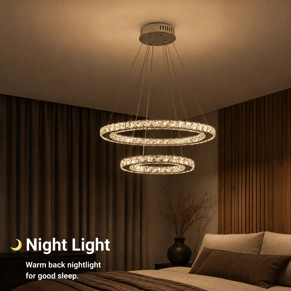 Lustra LED cu telecomanda si cristal PRISM LUMINIS 58W, 2 Cercuri, lumina Rece/Calda/Neutra, Dimabila, Crom si Alb, Inaltime Reglabila, imaginea 6