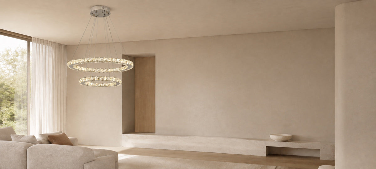 Lustra LED cu telecomanda si cristal PRISM LUMINIS 58W, 2 Cercuri, lumina Rece/Calda/Neutra, Dimabila, Crom si Alb, Inaltime Reglabila, imaginea 15