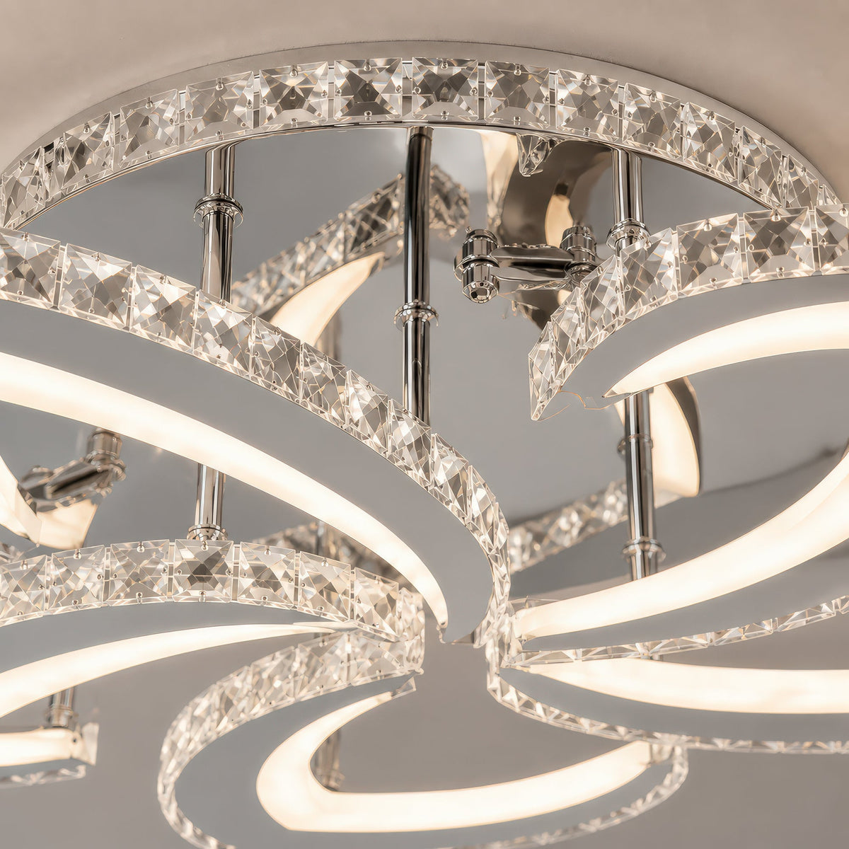Lustra LED cu telecomanda si cristal Alejandro RGB 88W, 5 Flori, lumina Rece/Calda/Neutra, Dimabila, Crom Lucios, imaginea 10