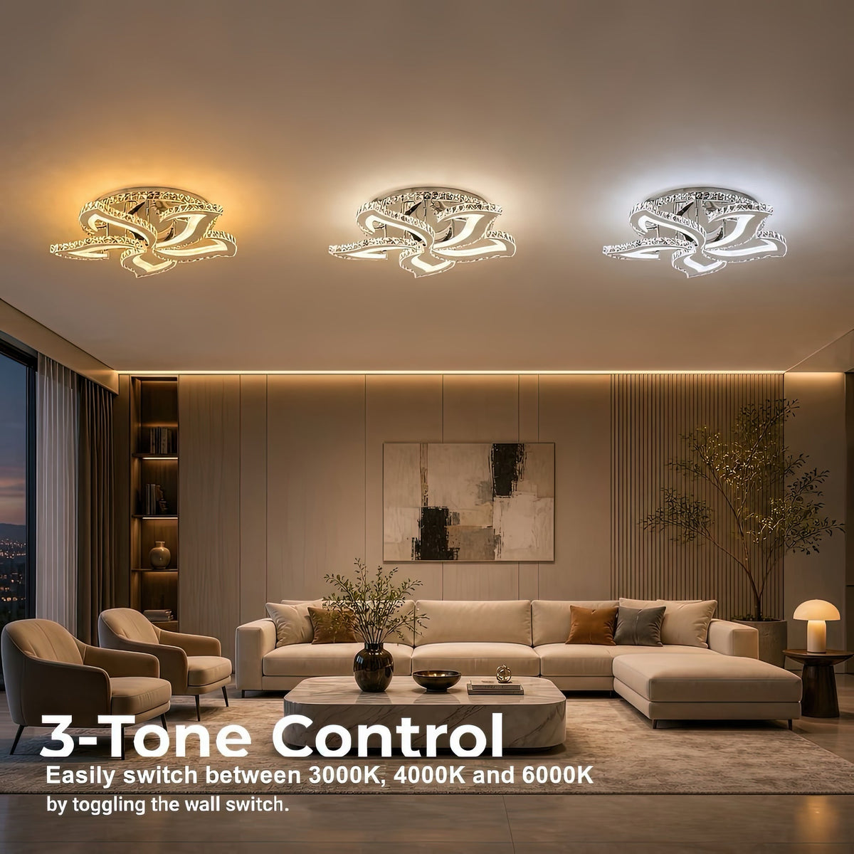 Lustra LED cu telecomanda si cristal Alejandro RGB 88W, 5 Flori, lumina Rece/Calda/Neutra, Dimabila, Crom Lucios, imaginea 5