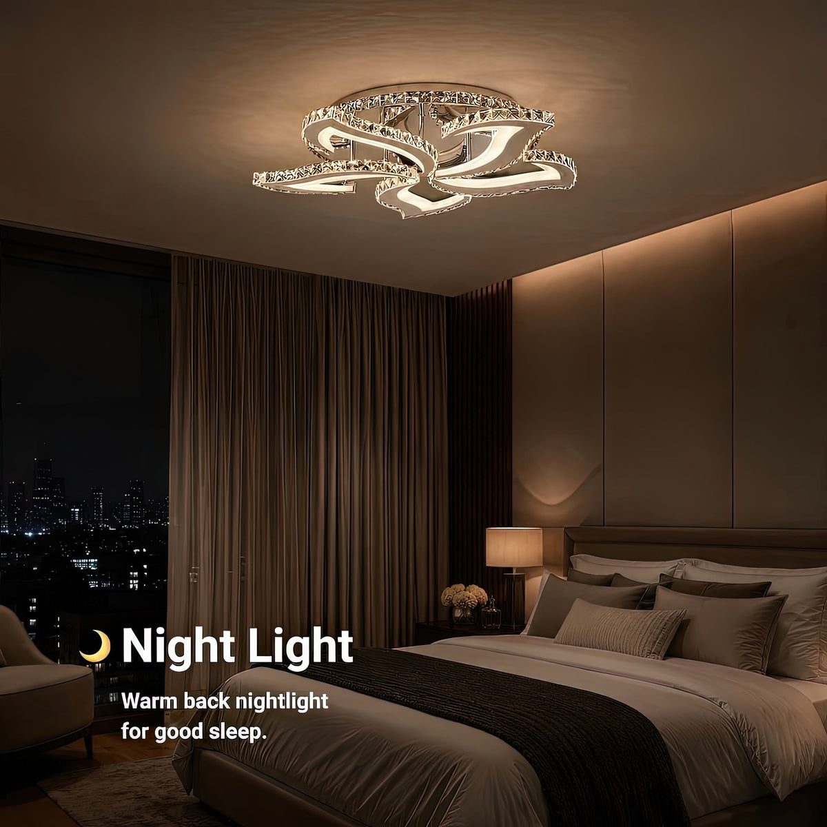 Lustra LED cu telecomanda si cristal Alejandro RGB 88W, 5 Flori, lumina Rece/Calda/Neutra, Dimabila, Crom Lucios, imaginea 6