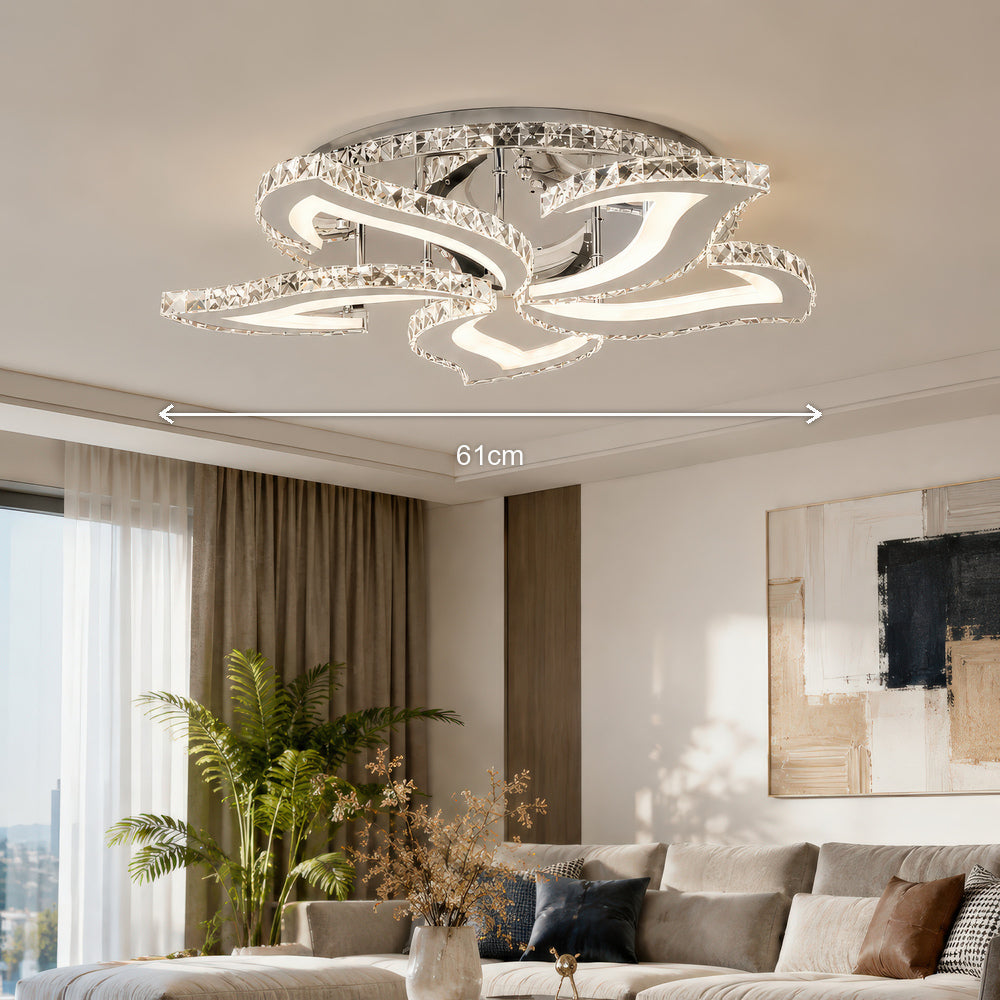 Lustra LED cu telecomanda si cristal Alejandro RGB 88W, 5 Flori, lumina Rece/Calda/Neutra, Dimabila, Crom Lucios, imaginea 7
