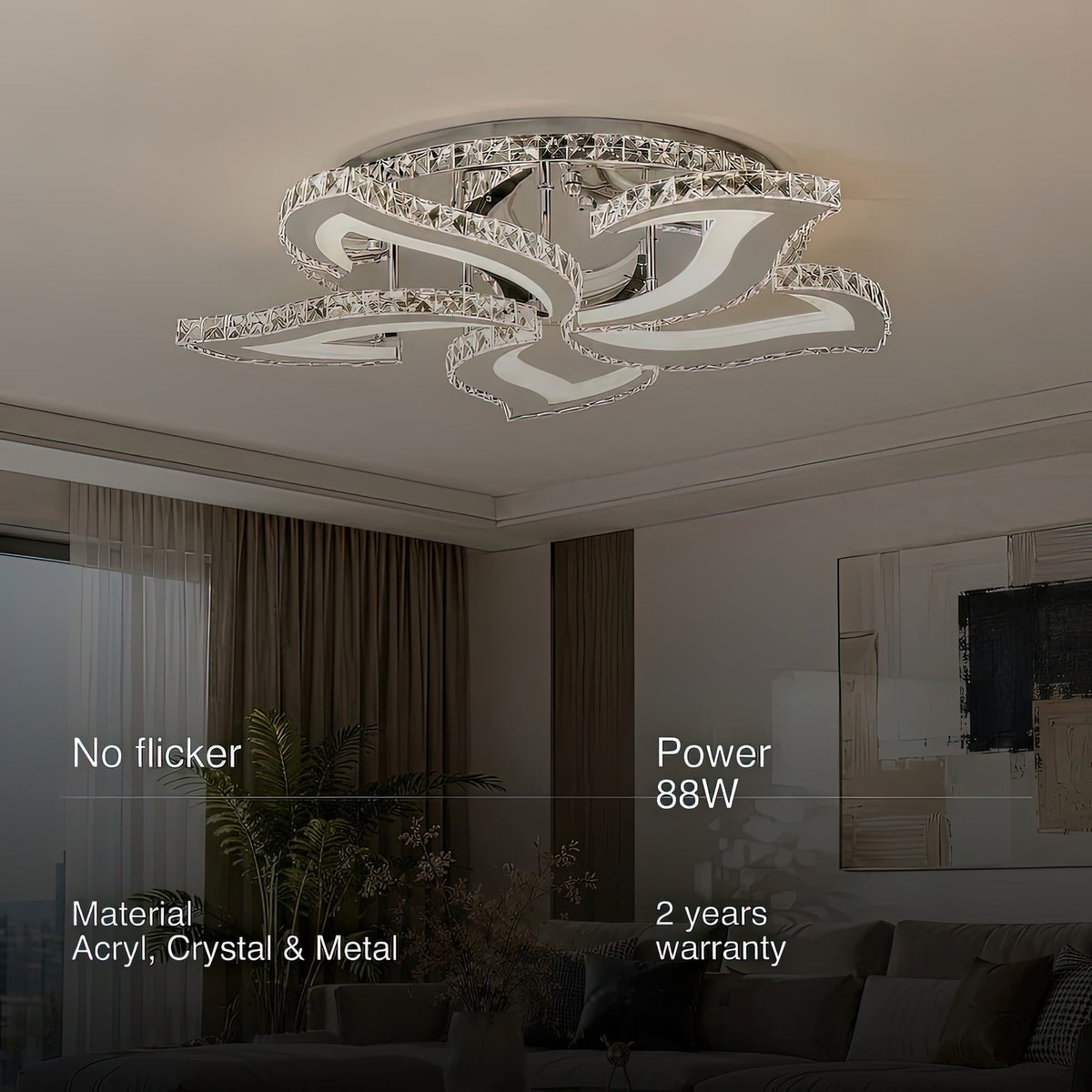 Lustra LED cu telecomanda si cristal Alejandro RGB 88W, 5 Flori, lumina Rece/Calda/Neutra, Dimabila, Crom Lucios, imaginea 8