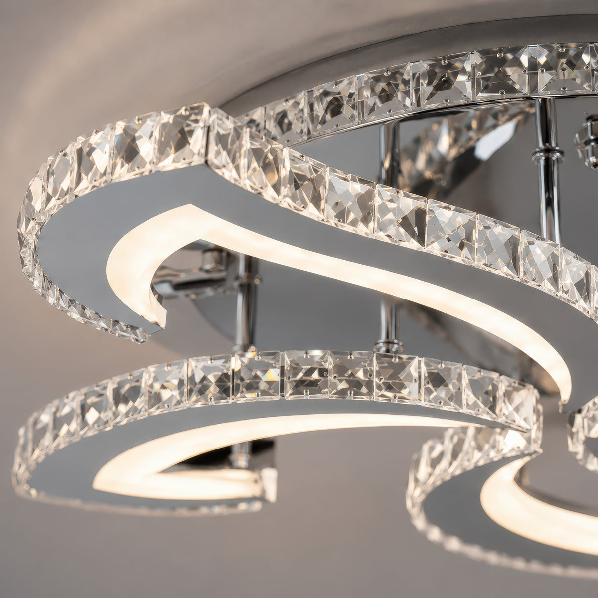 Lustra LED cu telecomanda si cristal Alejandro RGB 88W, 5 Flori, lumina Rece/Calda/Neutra, Dimabila, Crom Lucios, imaginea 2