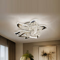 Lustra LED cu telecomanda si cristal Alejandro 160W, 9 Flori, lumina Rece/Calda/Neutra, Dimabila, Crom Lucios