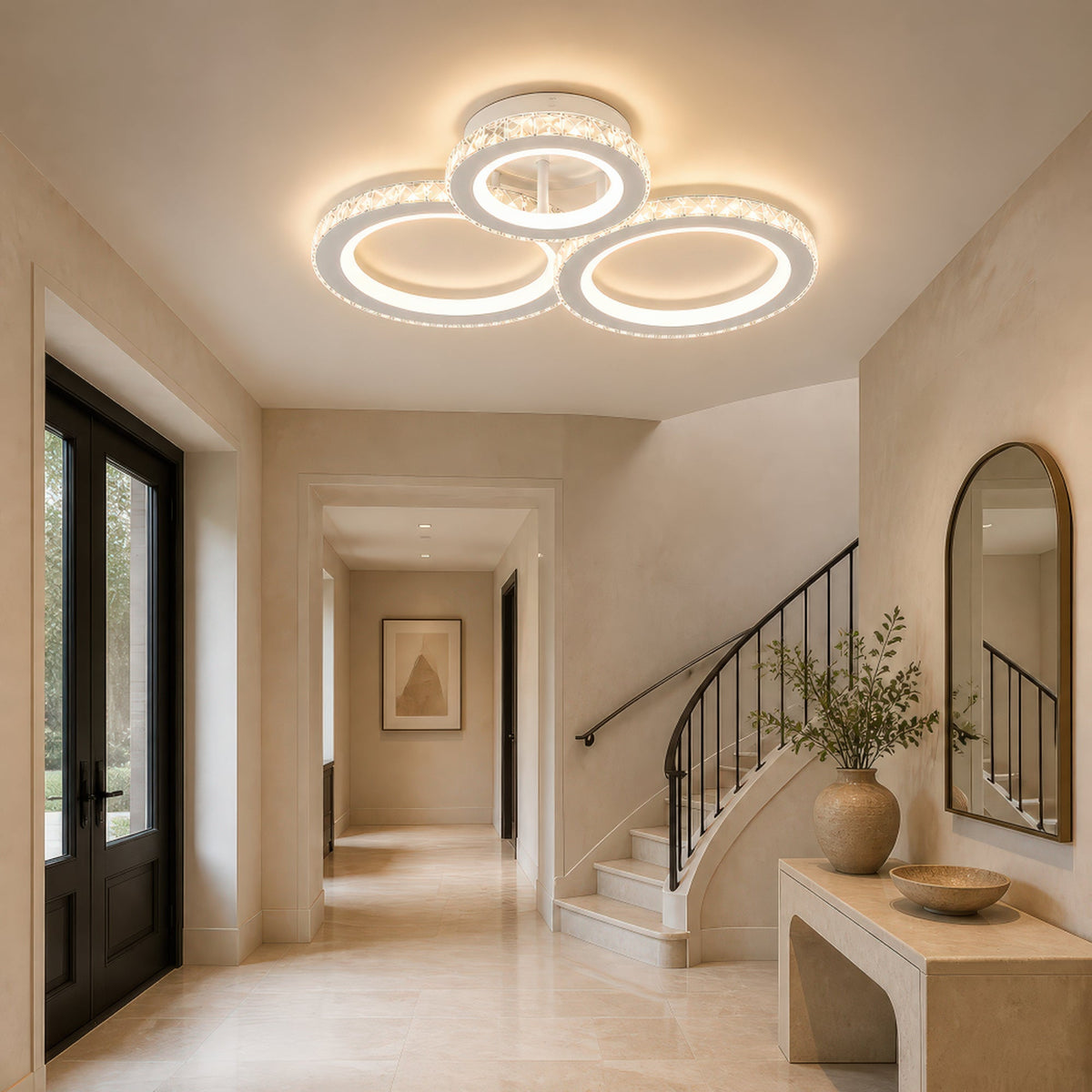 Lustra LED cu telecomanda si cristal NOVA ROTONDA RGB 75W, 3 Cercuri, lumina Rece/Calda/Neutra, Dimabila, Alb, imaginea 13