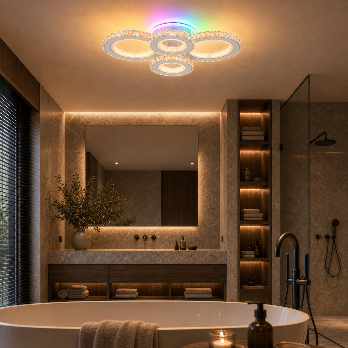 Plafoniera LED cu telecomanda si cristal NOVA ROTONDA RGB 82W, 4 Cercuri, lumina Rece/Calda/Neutra, Dimabila, Alb, imaginea 11