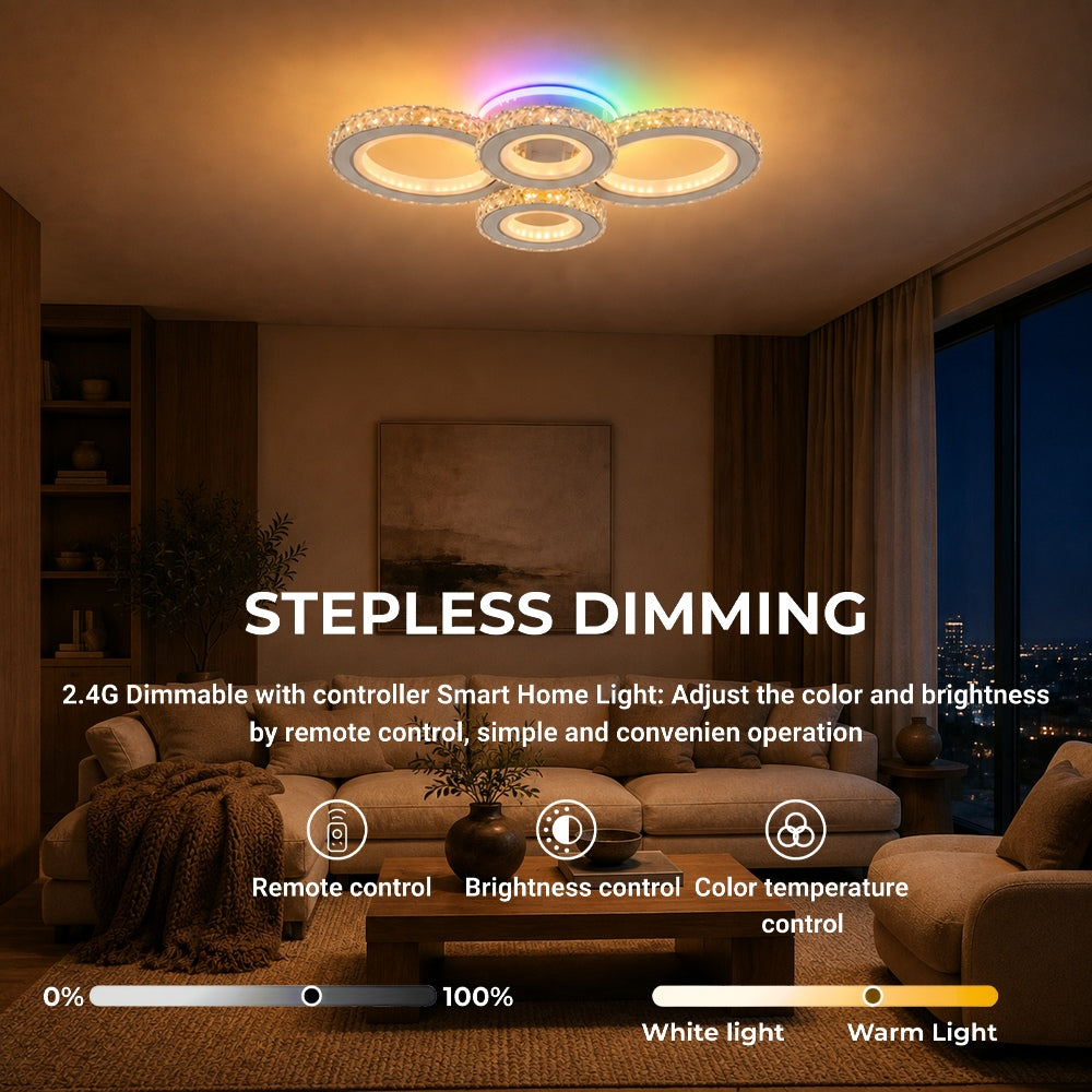 Plafoniera LED cu telecomanda si cristal NOVA ROTONDA RGB 82W, 4 Cercuri, lumina Rece/Calda/Neutra, Dimabila, Alb, imaginea 4