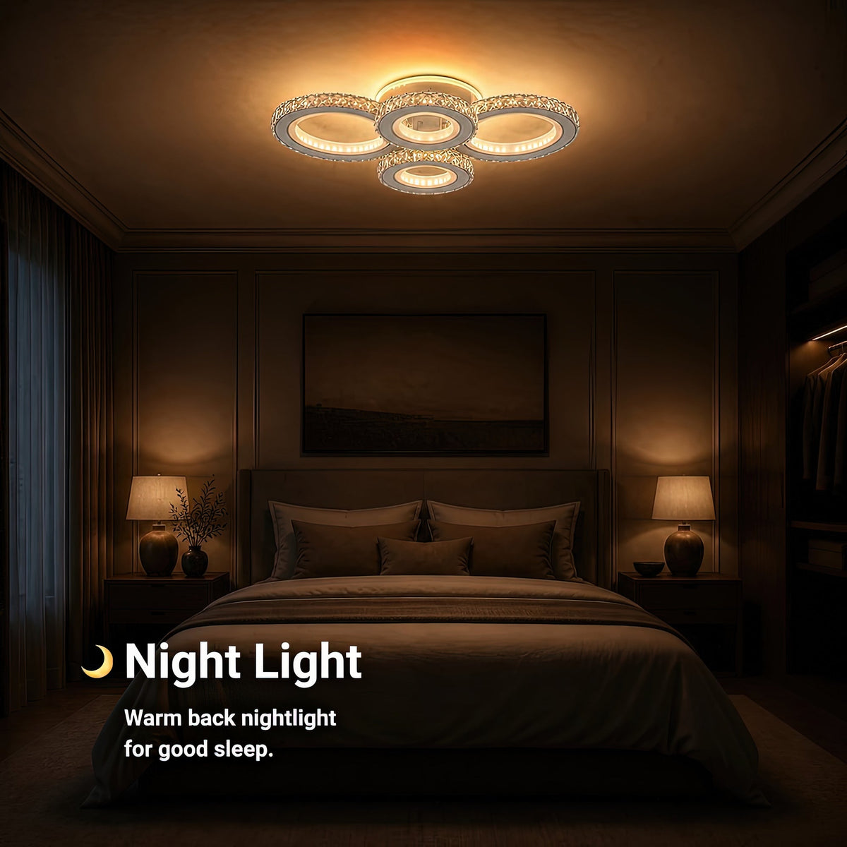Plafoniera LED cu telecomanda si cristal NOVA ROTONDA RGB 82W, 4 Cercuri, lumina Rece/Calda/Neutra, Dimabila, Alb, imaginea 6