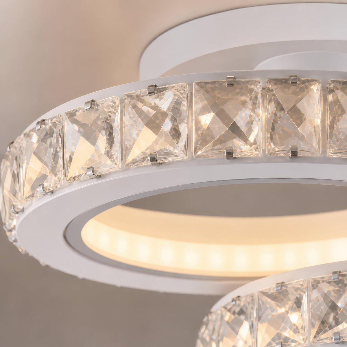 Plafoniera LED cu telecomanda si cristal NOVA ROTONDA RGB 82W, 4 Cercuri, lumina Rece/Calda/Neutra, Dimabila, Alb, imaginea 2