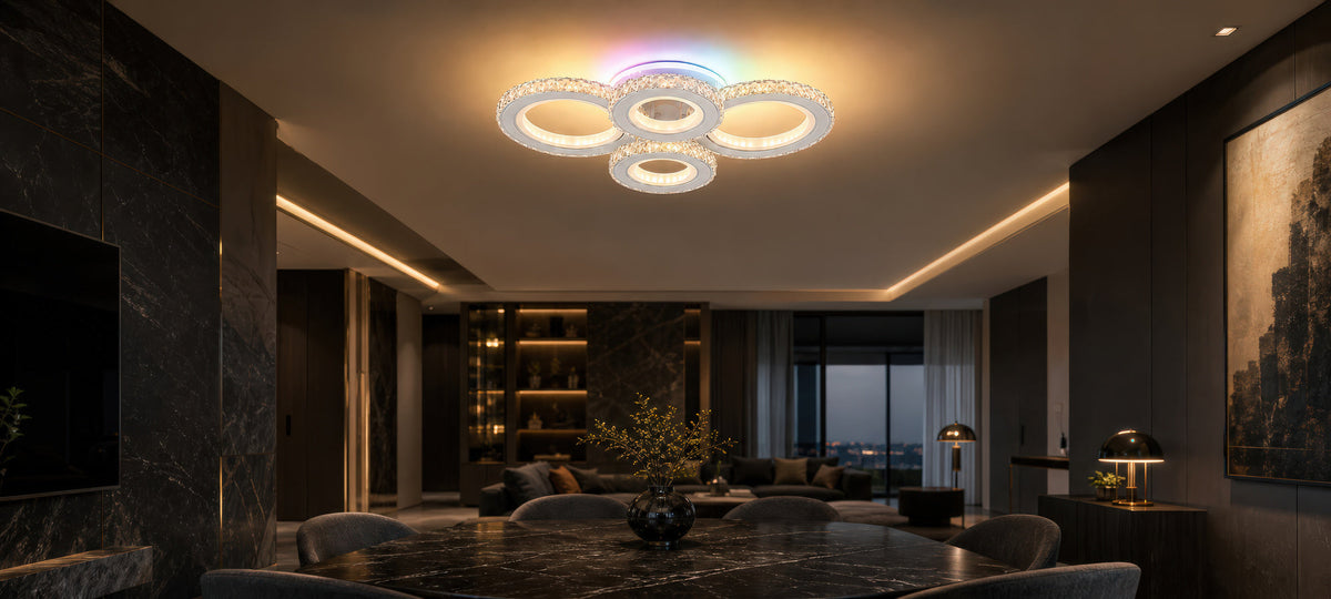Plafoniera LED cu telecomanda si cristal NOVA ROTONDA RGB 82W, 4 Cercuri, lumina Rece/Calda/Neutra, Dimabila, Alb, imaginea 15
