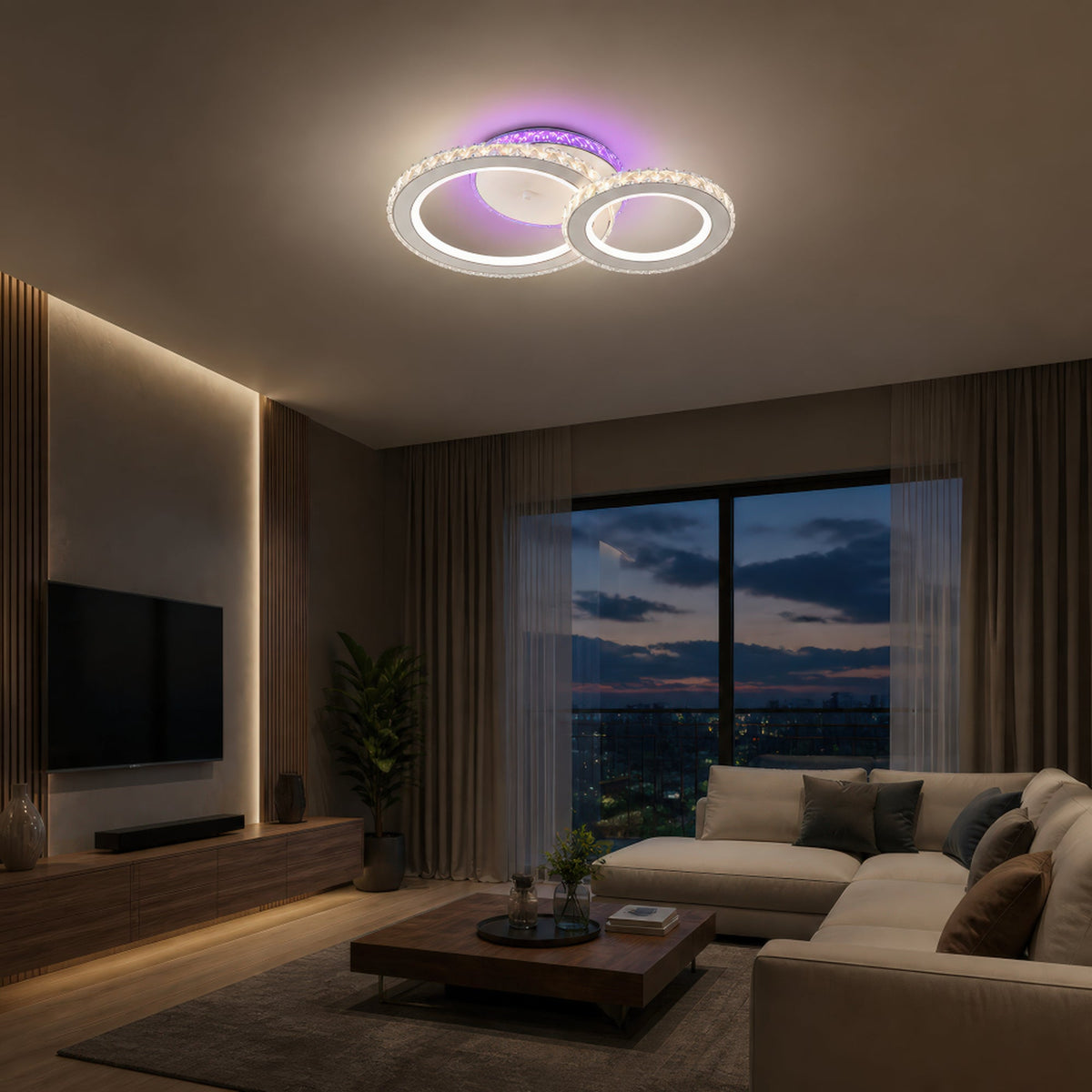 Lustra LED cu telecomanda si cristal NOVA ROTONDA RGB 42W, 2 Cercuri, lumina Rece/Calda/Neutra, Dimabila, Alb, imaginea 10