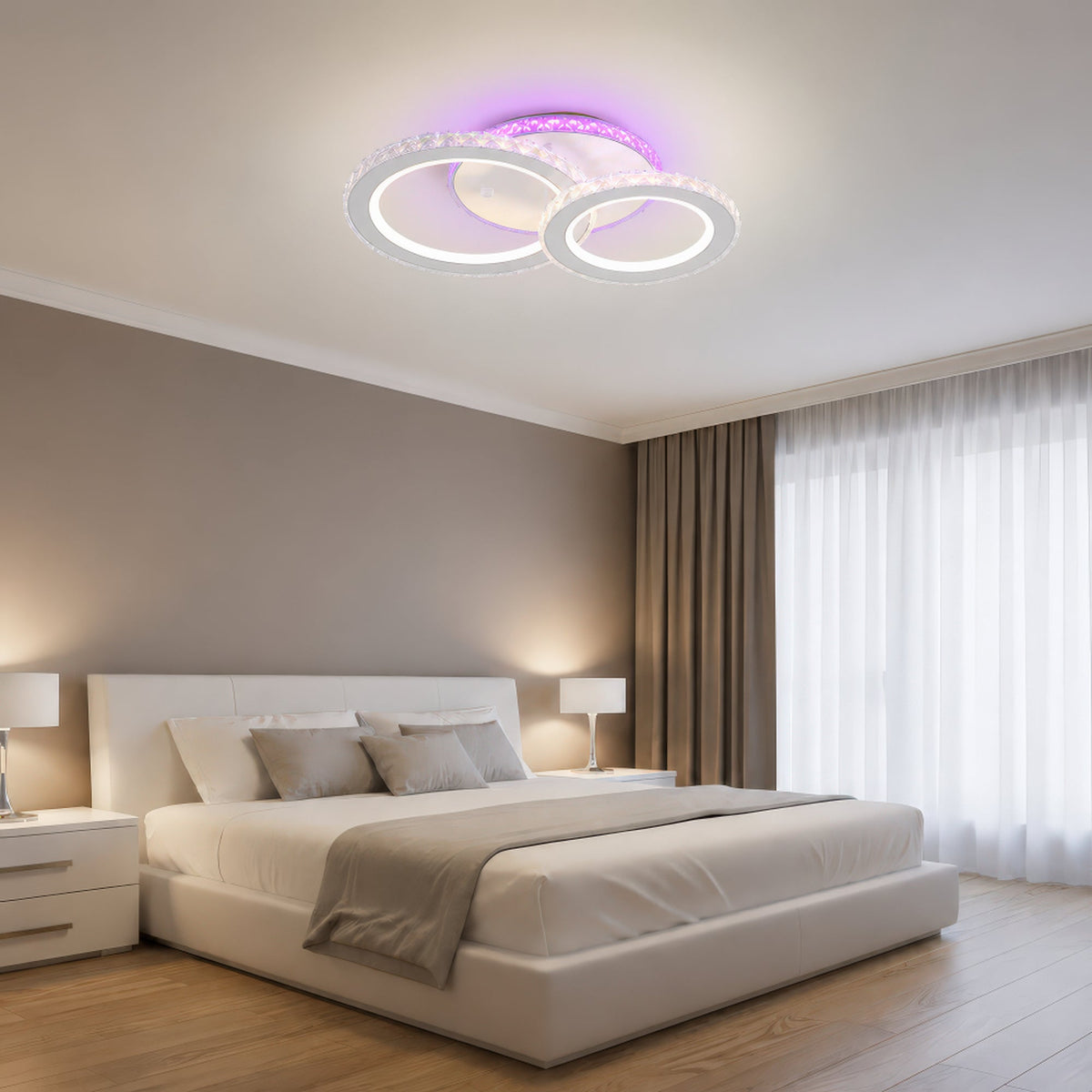 Lustra LED cu telecomanda si cristal NOVA ROTONDA RGB 42W, 2 Cercuri, lumina Rece/Calda/Neutra, Dimabila, Alb, imaginea 11