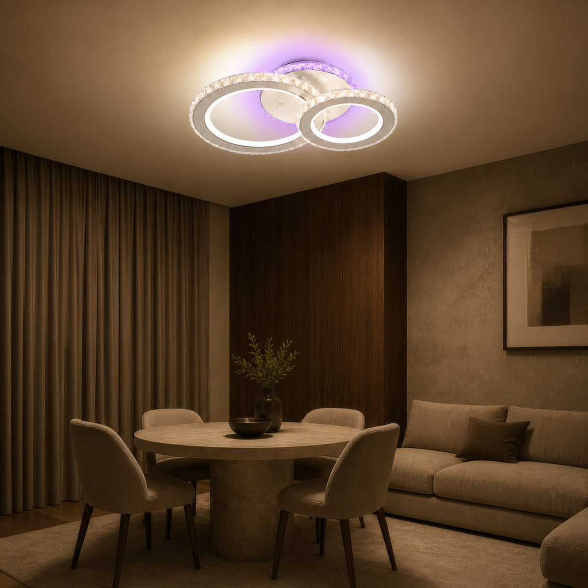 Lustra LED cu telecomanda si cristal NOVA ROTONDA RGB 42W, 2 Cercuri, lumina Rece/Calda/Neutra, Dimabila, Alb, imaginea 12