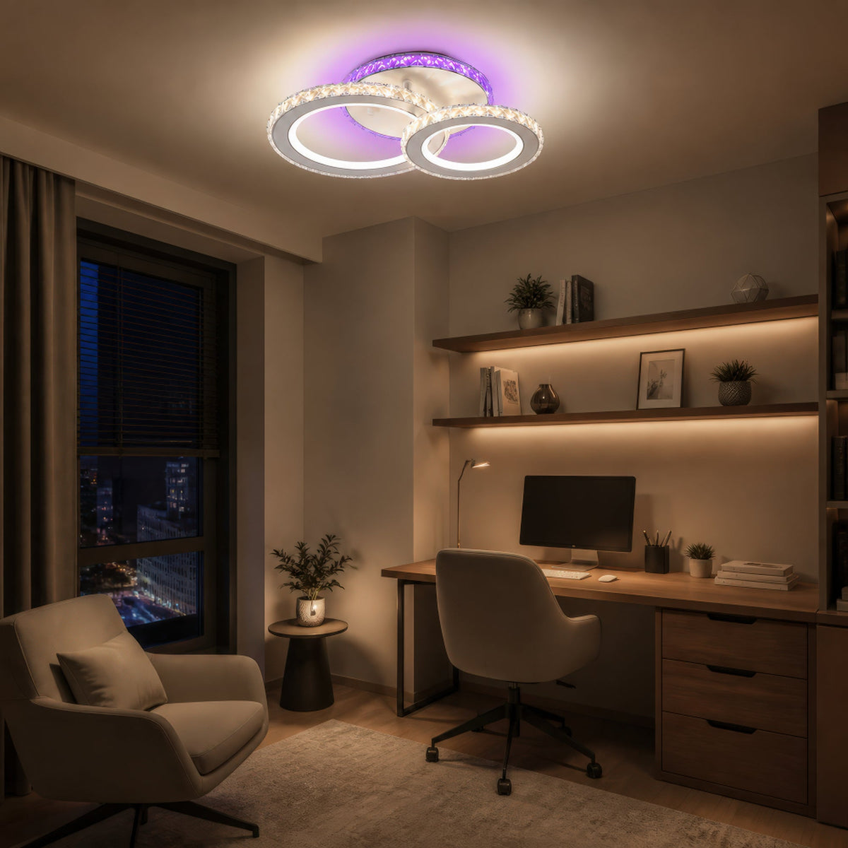 Lustra LED cu telecomanda si cristal NOVA ROTONDA RGB 42W, 2 Cercuri, lumina Rece/Calda/Neutra, Dimabila, Alb, imaginea 13