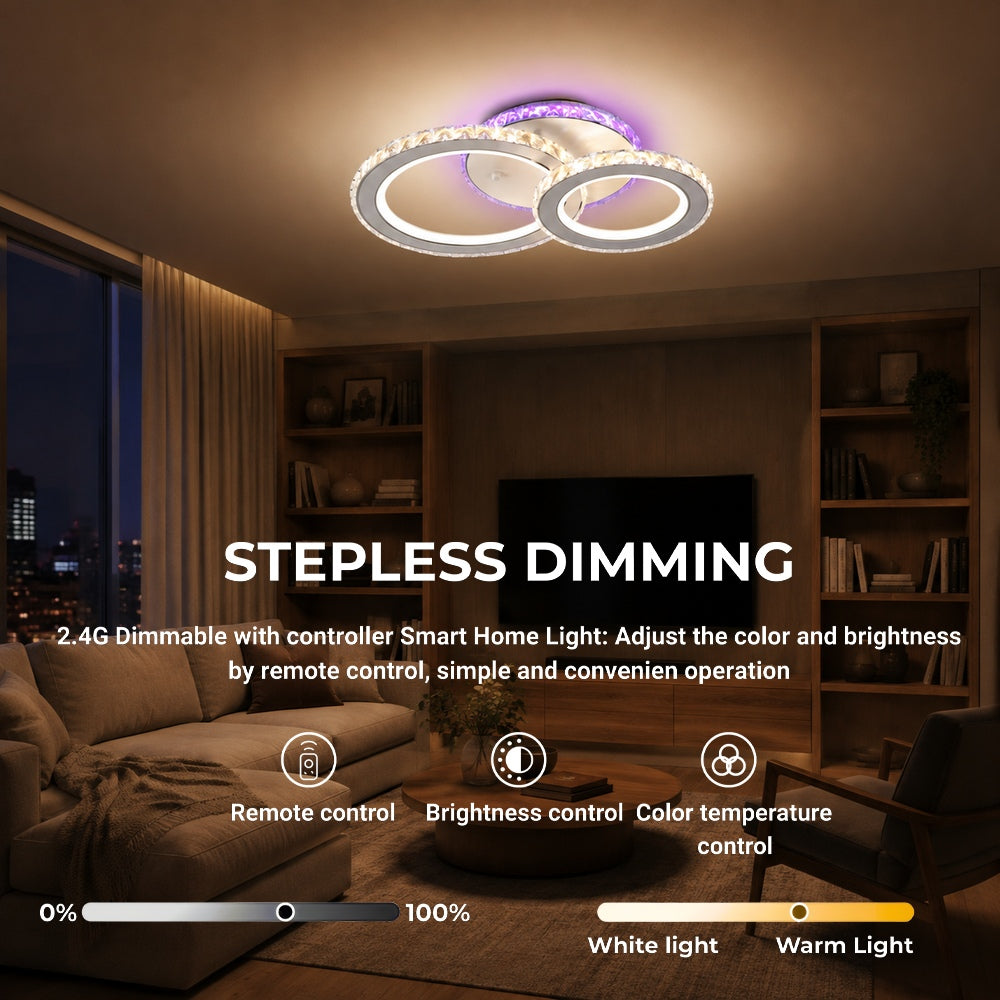 Lustra LED cu telecomanda si cristal NOVA ROTONDA RGB 42W, 2 Cercuri, lumina Rece/Calda/Neutra, Dimabila, Alb, imaginea 4