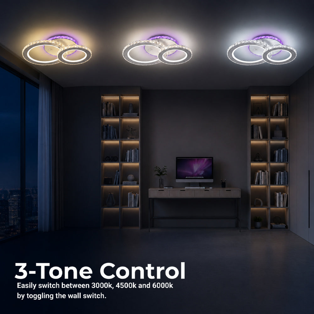 Lustra LED cu telecomanda si cristal NOVA ROTONDA RGB 42W, 2 Cercuri, lumina Rece/Calda/Neutra, Dimabila, Alb, imaginea 5