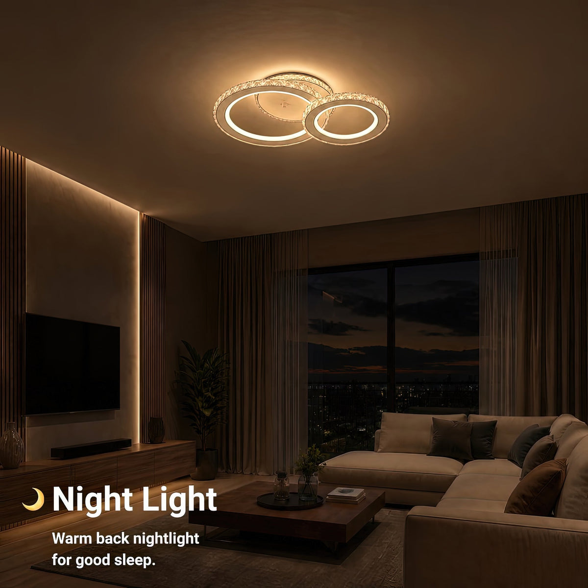 Lustra LED cu telecomanda si cristal NOVA ROTONDA RGB 42W, 2 Cercuri, lumina Rece/Calda/Neutra, Dimabila, Alb, imaginea 6