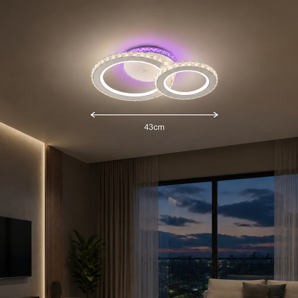 Lustra LED cu telecomanda si cristal NOVA ROTONDA RGB 42W, 2 Cercuri, lumina Rece/Calda/Neutra, Dimabila, Alb, imaginea 7