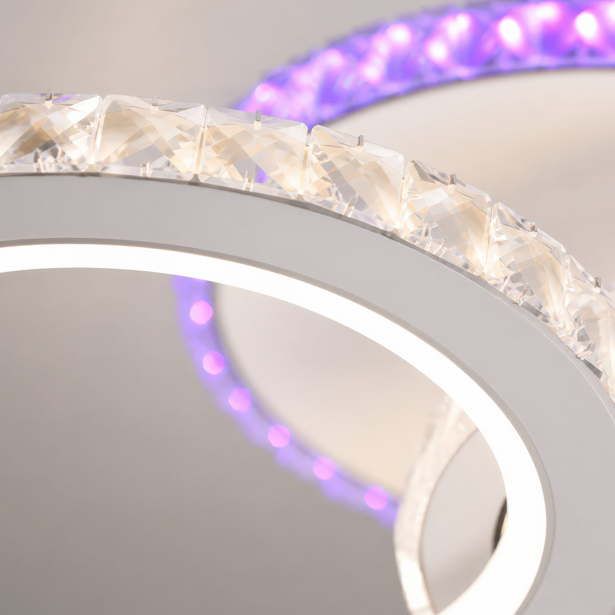 Lustra LED cu telecomanda si cristal NOVA ROTONDA RGB 42W, 2 Cercuri, lumina Rece/Calda/Neutra, Dimabila, Alb, imaginea 2