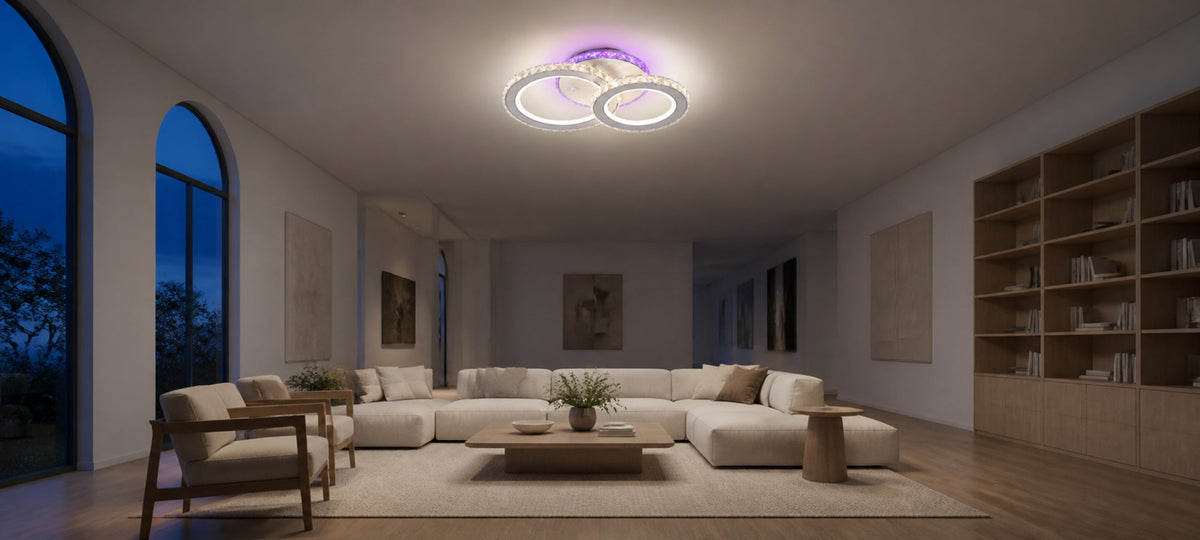Lustra LED cu telecomanda si cristal NOVA ROTONDA RGB 42W, 2 Cercuri, lumina Rece/Calda/Neutra, Dimabila, Alb, imaginea 14