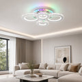 Lustra LED cu telecomanda si cristal NOVA ROTONDA RGB 82W, 4 Cercuri, lumina Rece/Calda/Neutra, Dimabila, Crom