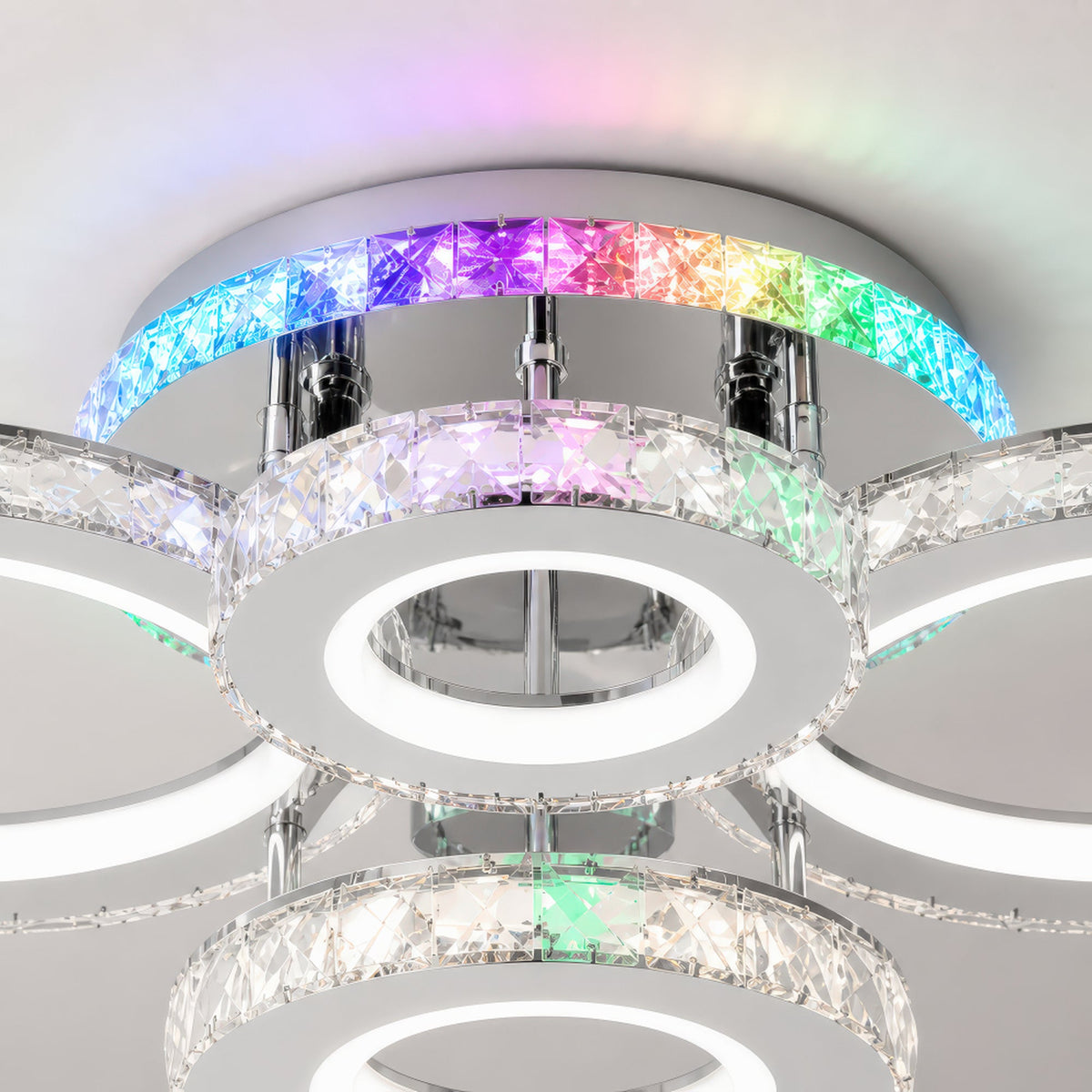 Lustra LED cu telecomanda si cristal NOVA ROTONDA RGB 82W, 4 Cercuri, lumina Rece/Calda/Neutra, Dimabila, Crom, imaginea 9