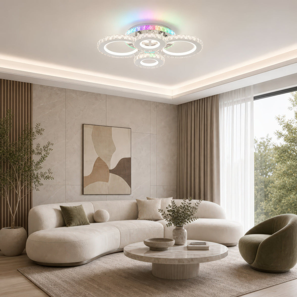 Lustra LED cu telecomanda si cristal NOVA ROTONDA RGB 82W, 4 Cercuri, lumina Rece/Calda/Neutra, Dimabila, Crom, imaginea 10